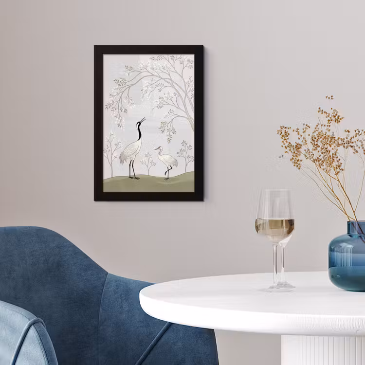 Minimalistisch - Kraanvogels - Blauw fotolijst zwart zonder passe partout klein -sfeer4