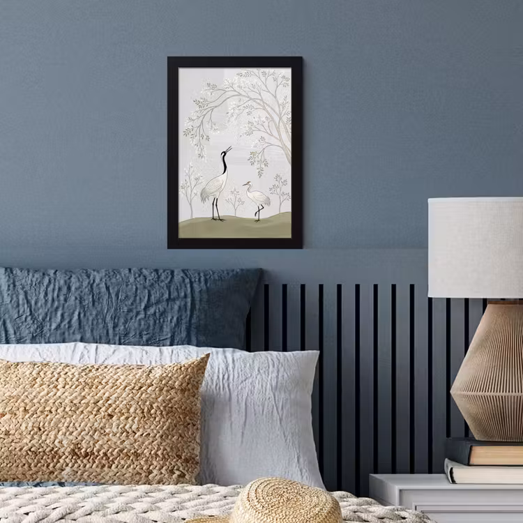 Minimalistisch - Kraanvogels - Blauw fotolijst zwart zonder passe partout klein -sfeer3