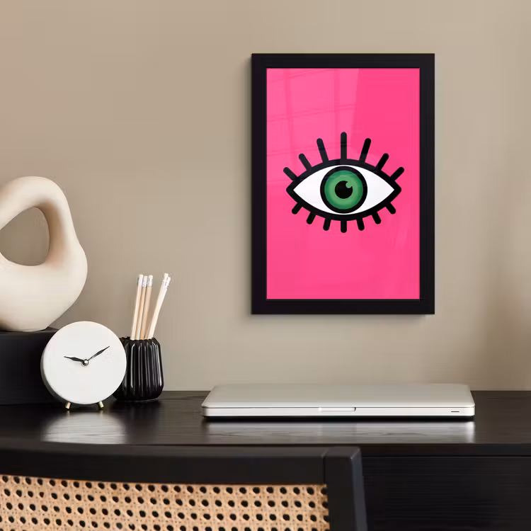 Minimalistisch - Oog - Roze fotolijst zwart zonder passe partout klein -sfeer1
