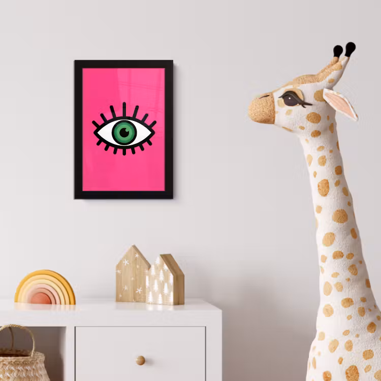 Minimalistisch - Oog - Roze fotolijst zwart zonder passe partout klein -usfeer4_kinderkamer
