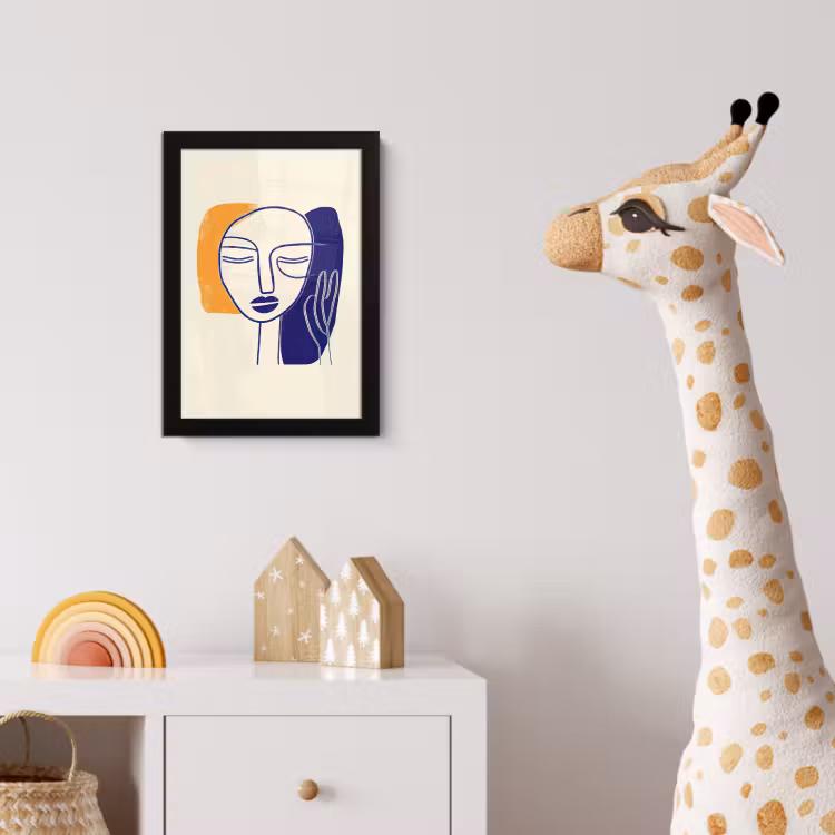 Minimalistisch - Gezicht - Hand - Oranje - Blauw fotolijst zwart zonder passe partout klein -usfeer4_kinderkamer