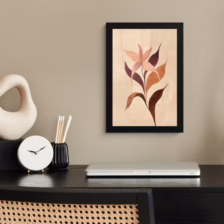 Minimalistisch - Bloem - Bladeren - Beige fotolijst zwart zonder passe partout klein -sfeer1
