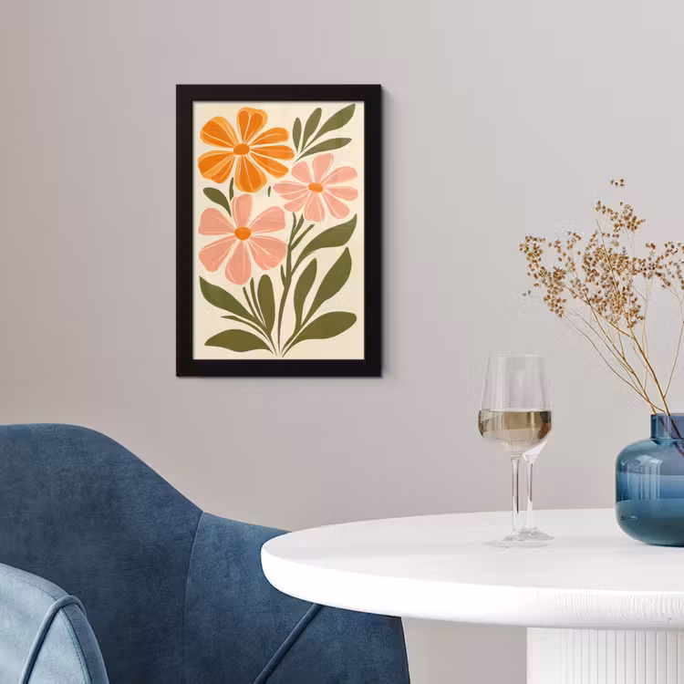 Minimalistisch - Bloemen - Bladeren - Roze fotolijst zwart zonder passe partout klein -sfeer4