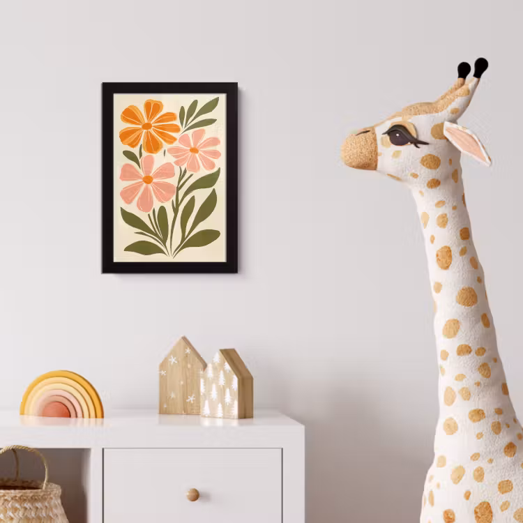 Minimalistisch - Bloemen - Bladeren - Roze fotolijst zwart zonder passe partout klein -usfeer4_kinderkamer
