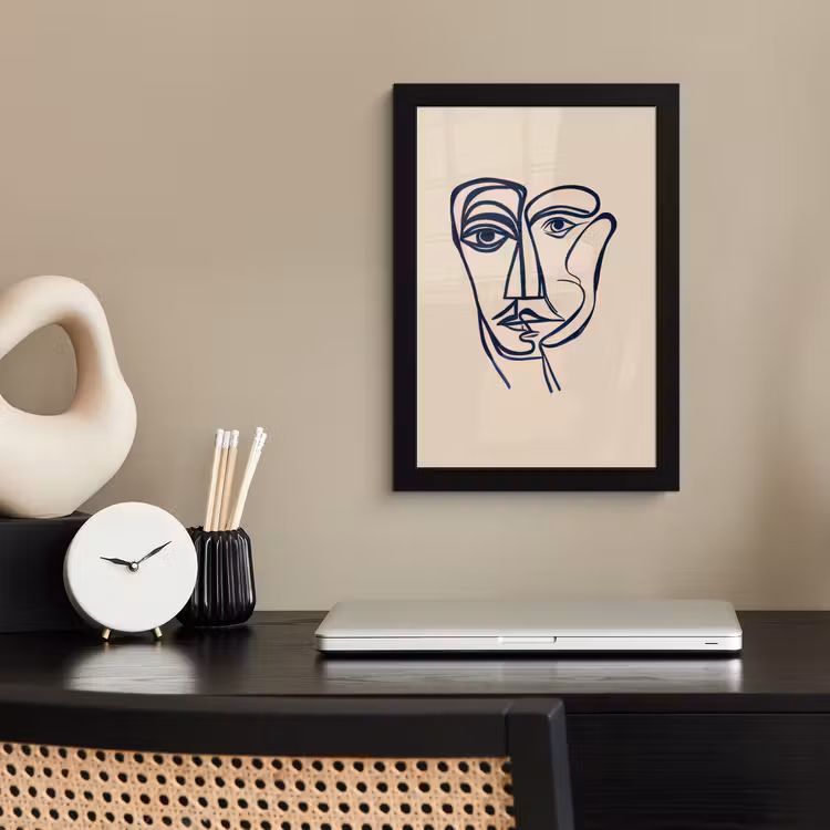 Minimalistisch - Lijnillustratie - Beige - Donkerblauw fotolijst zwart zonder passe partout klein -sfeer1