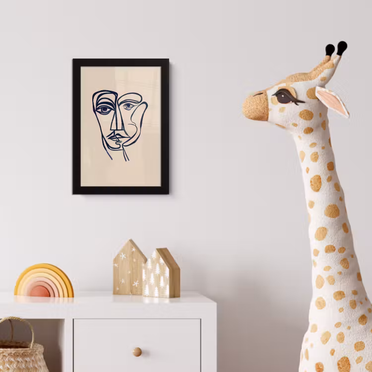 Minimalistisch - Lijnillustratie - Beige - Donkerblauw fotolijst zwart zonder passe partout klein -usfeer4_kinderkamer
