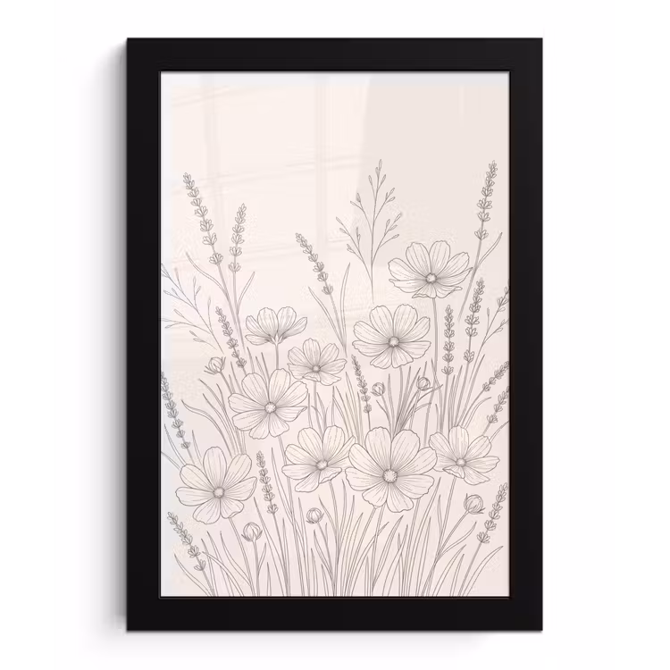 Minimalistisch - Modern - Bloemen - Beige fotolijst zwart zonder passe partout klein -3d