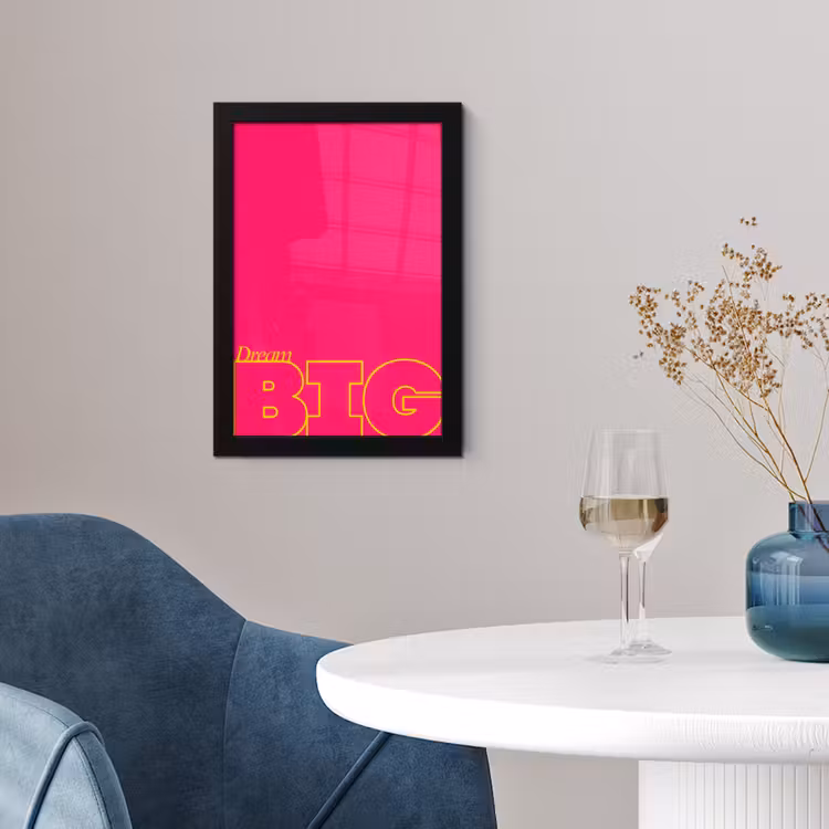 Minimalistisch - Roze - Dream big - Grafisch fotolijst zwart zonder passe partout klein -sfeer4