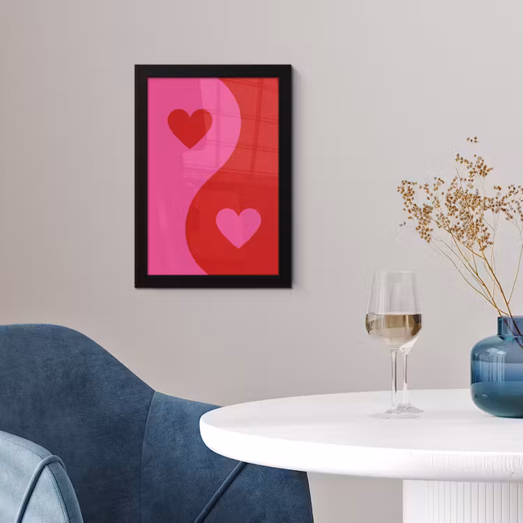 Minimalistisch - Rood - Roze - Hartjes fotolijst zwart zonder passe partout klein -sfeer4