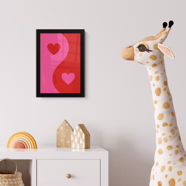 Minimalistisch - Rood - Roze - Hartjes fotolijst zwart zonder passe partout klein -usfeer4_kinderkamer