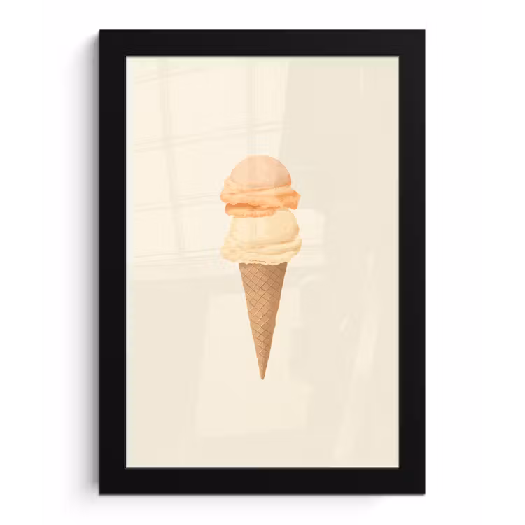 Minimalistisch - Schepijs - Hoorntje - Beige fotolijst zwart zonder passe partout klein -3d