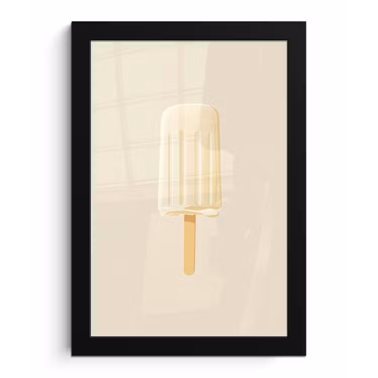 Minimalistisch - Waterijsje - Stokje - Beige fotolijst zwart zonder passe partout klein -3d