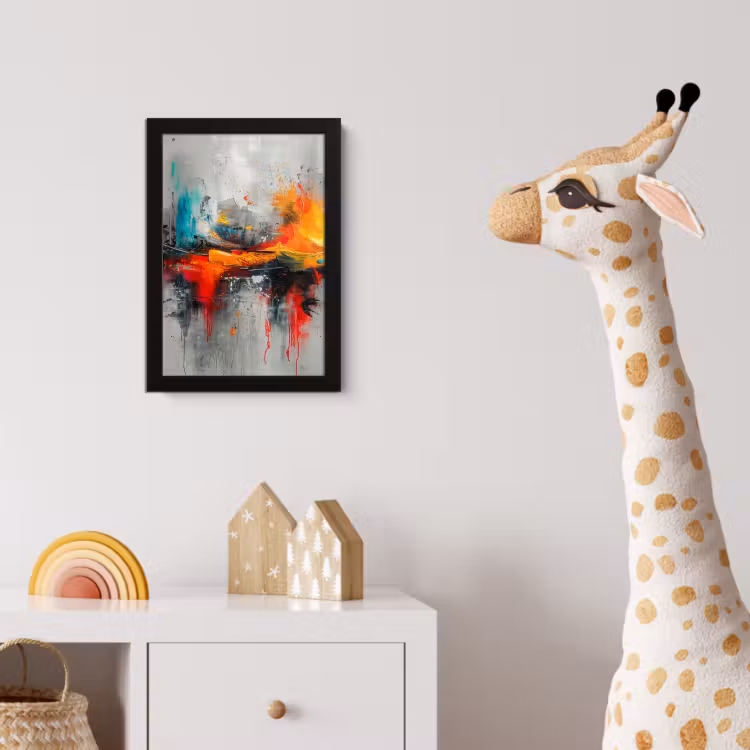 Moderne kunst - Oranje - Grijs - Abstract fotolijst zwart zonder passe partout klein -usfeer4_kinderkamer