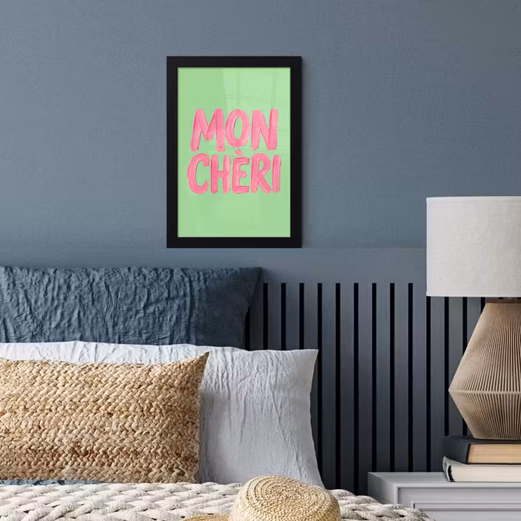 Mon cheri - Groen - Roze fotolijst zwart zonder passe partout klein -sfeer3