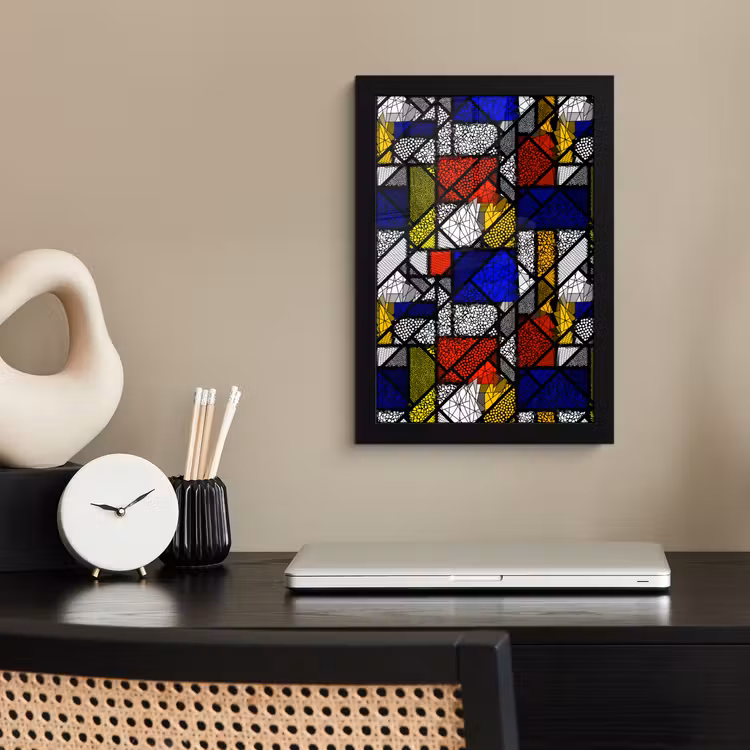 Mondriaan - Glas in lood - Oude Meesters - Kunstwerk - Abstract - Schilderij fotolijst zwart zonder passe partout klein -sfeer1