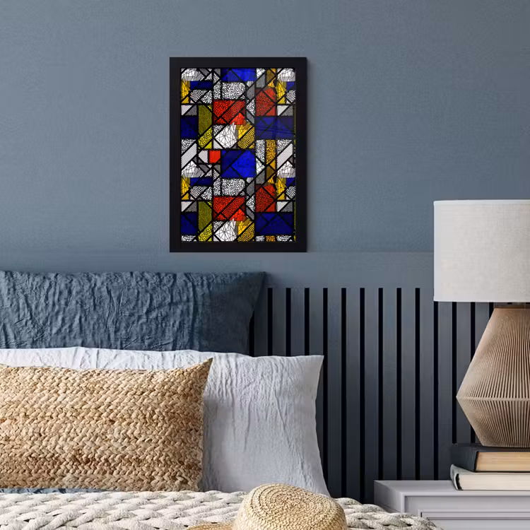 Mondriaan - Glas in lood - Oude Meesters - Kunstwerk - Abstract - Schilderij fotolijst zwart zonder passe partout klein -sfeer3