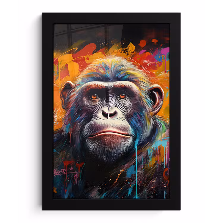 Aap - Gorilla - Graffiti - Dieren - Kleuren fotolijst zwart zonder passe partout klein -3d