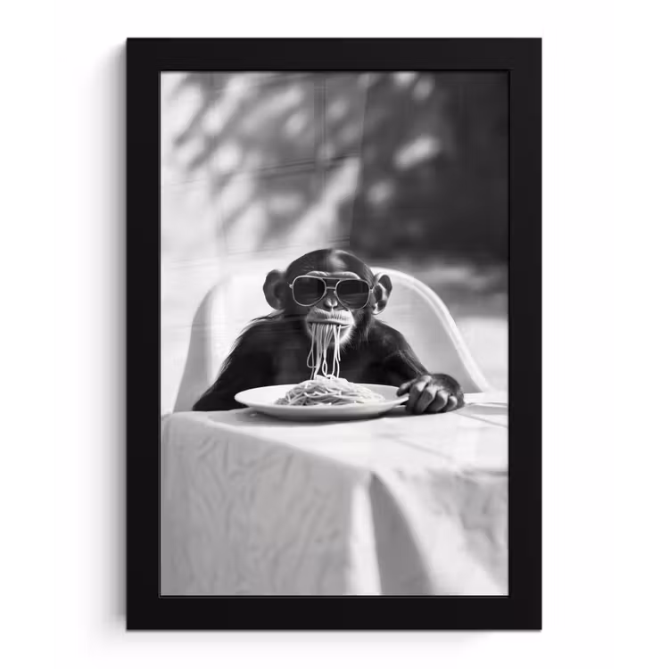 Aap - Spaghetti - Zonnebril - Zwart wit - Cool - Dier fotolijst zwart zonder passe partout klein -3d