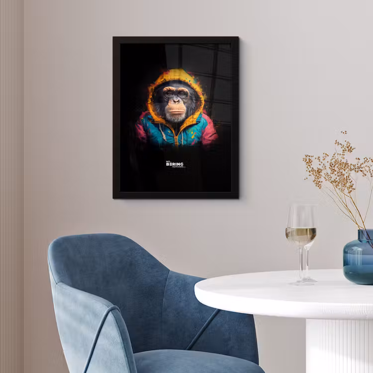Aap met kleurrijk vest fotolijst zwart zonder passe partout klein -sfeer4