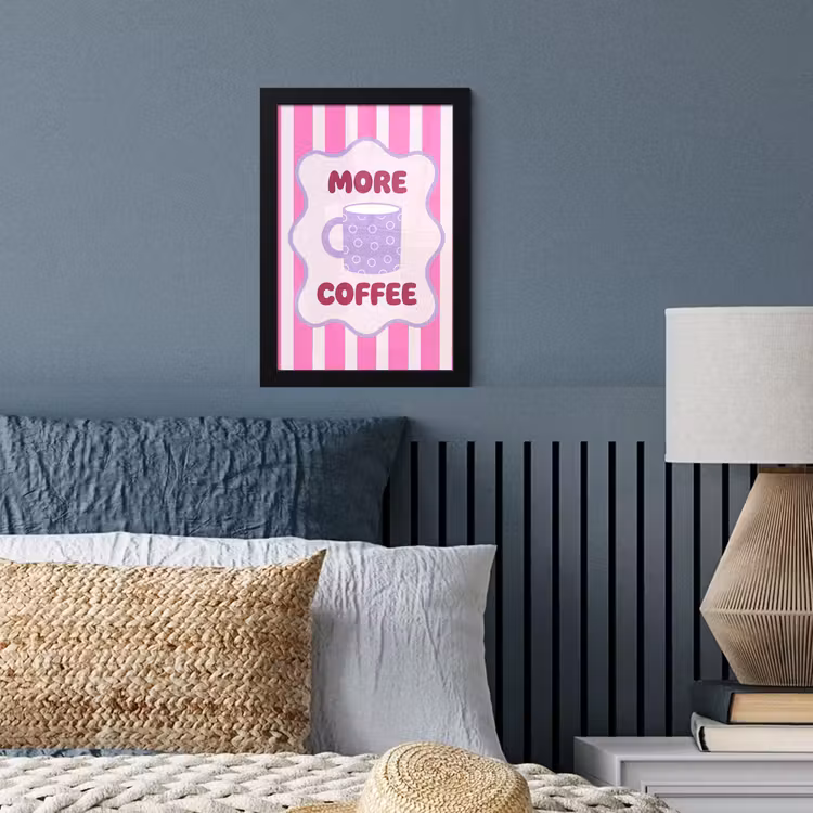 More coffee - Roze - Paars - Strepen - Mok fotolijst zwart zonder passe partout klein -sfeer3