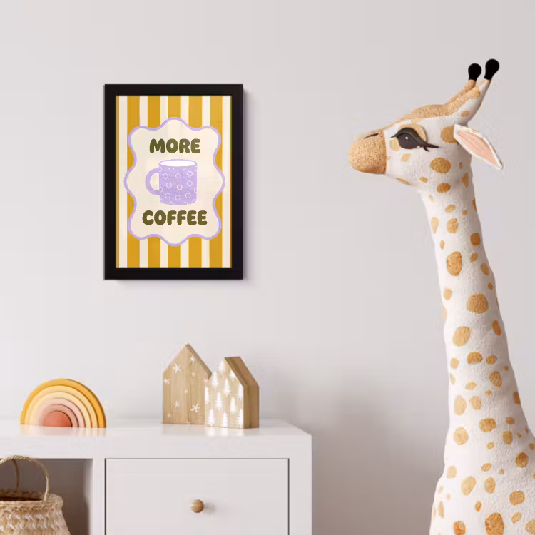 More coffee - Geel - Paars - Strepen - Mok fotolijst zwart zonder passe partout klein -usfeer4_kinderkamer