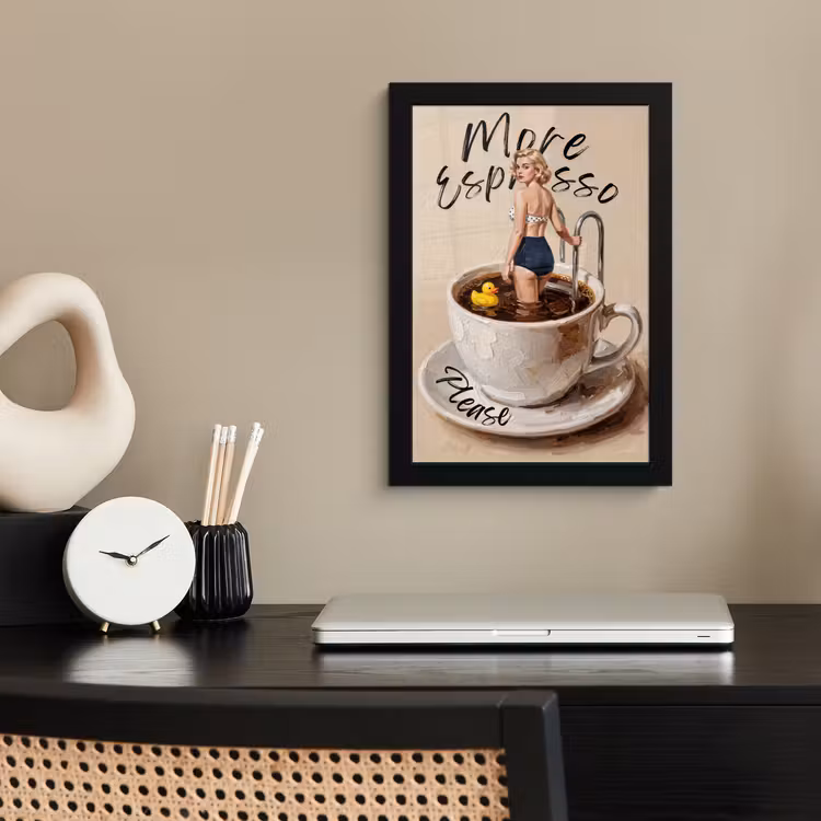 More espresso - Koffie - Eend fotolijst zwart zonder passe partout klein -sfeer1