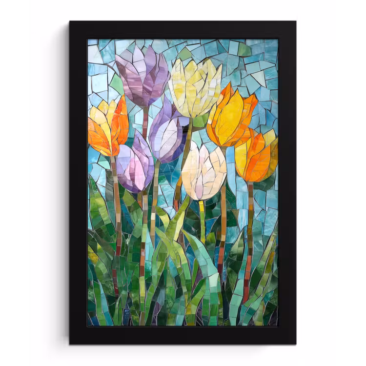 Mozaïek - Veld - Tulpen - Kleurrijk fotolijst zwart zonder passe partout klein -3d