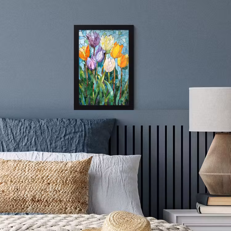 Mozaïek - Veld - Tulpen - Kleurrijk fotolijst zwart zonder passe partout klein -sfeer3