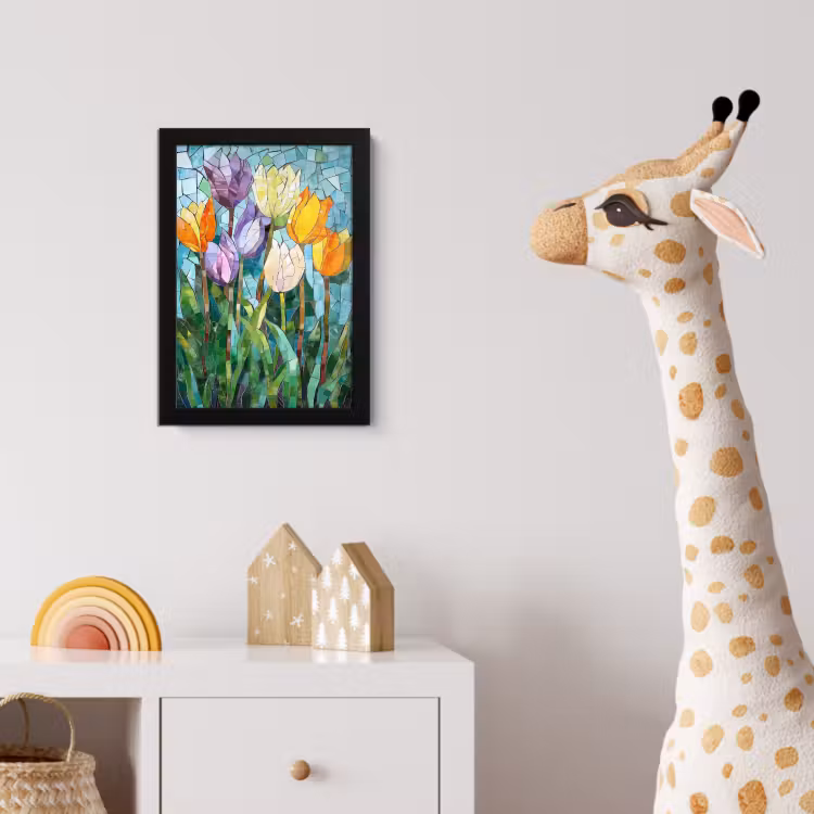 Mozaïek - Veld - Tulpen - Kleurrijk fotolijst zwart zonder passe partout klein -usfeer4_kinderkamer