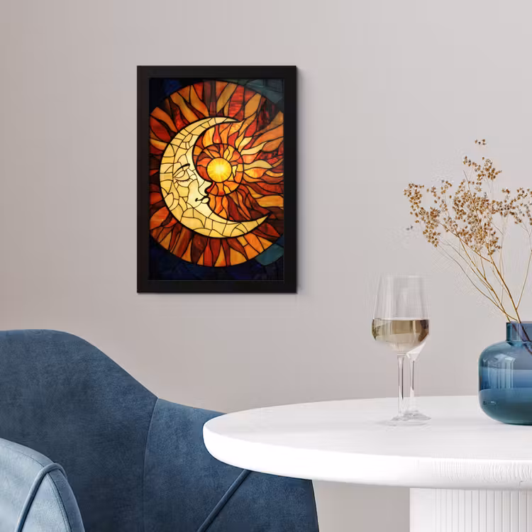 Mozaïek - Glas - Maan - Donkerblauw fotolijst zwart zonder passe partout klein -sfeer4