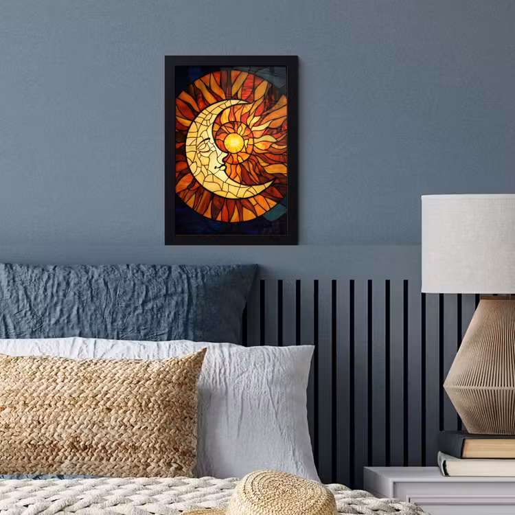 Mozaïek - Glas - Maan - Donkerblauw fotolijst zwart zonder passe partout klein -sfeer3