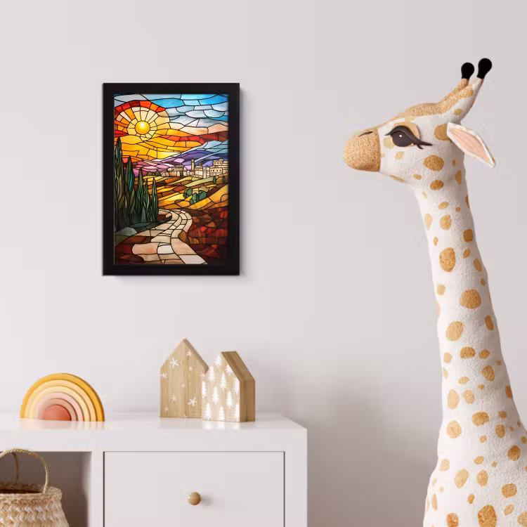 Mozaïek - Zon - Landschap - Dorp fotolijst zwart zonder passe partout klein -usfeer4_kinderkamer