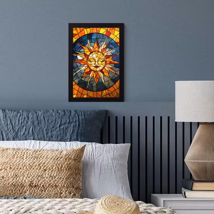 Mozaïek - Zon - Geel - Cirkel fotolijst zwart zonder passe partout klein -sfeer3