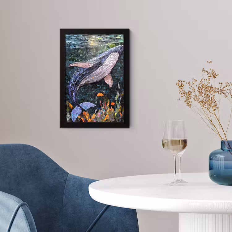 Mozaïek - Walvis - Koraal - Water fotolijst zwart zonder passe partout klein -sfeer4