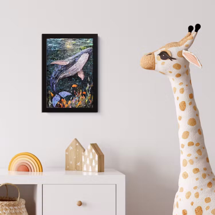 Mozaïek - Walvis - Koraal - Water fotolijst zwart zonder passe partout klein -usfeer4_kinderkamer