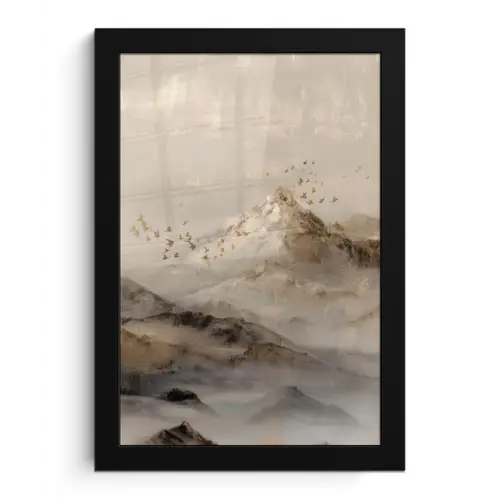 Berglandschap - Mist  - Penseelstreken fotolijst zwart zonder passe partout klein -3d
