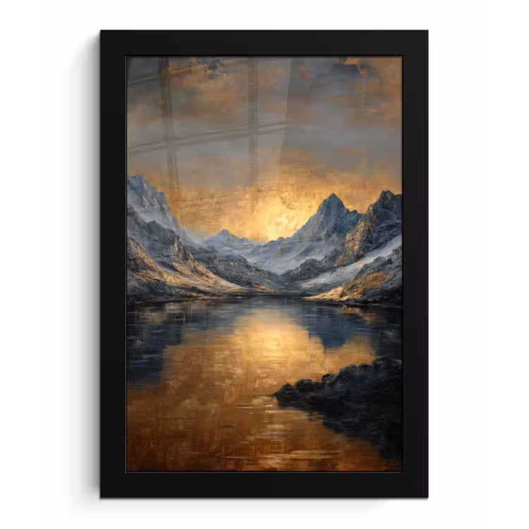 Berglandschap met Gouden Zonsondergang fotolijst zwart zonder passe partout klein -3d