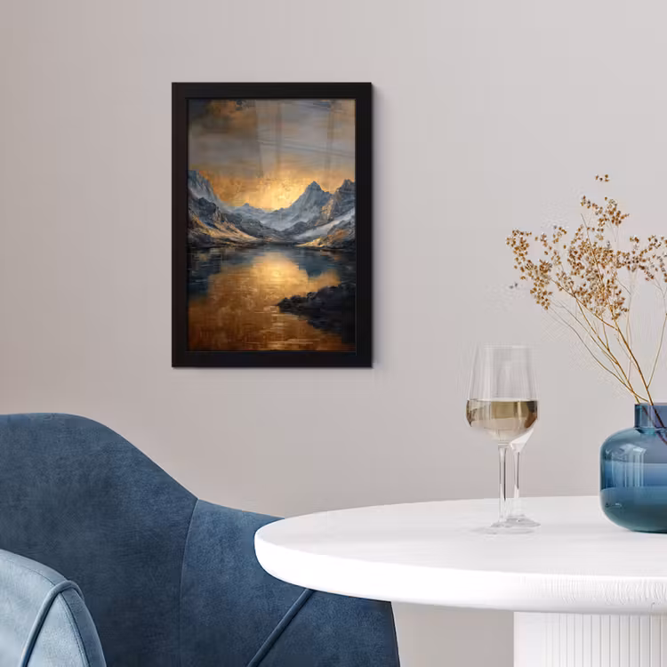 Berglandschap met Gouden Zonsondergang fotolijst zwart zonder passe partout klein -sfeer4