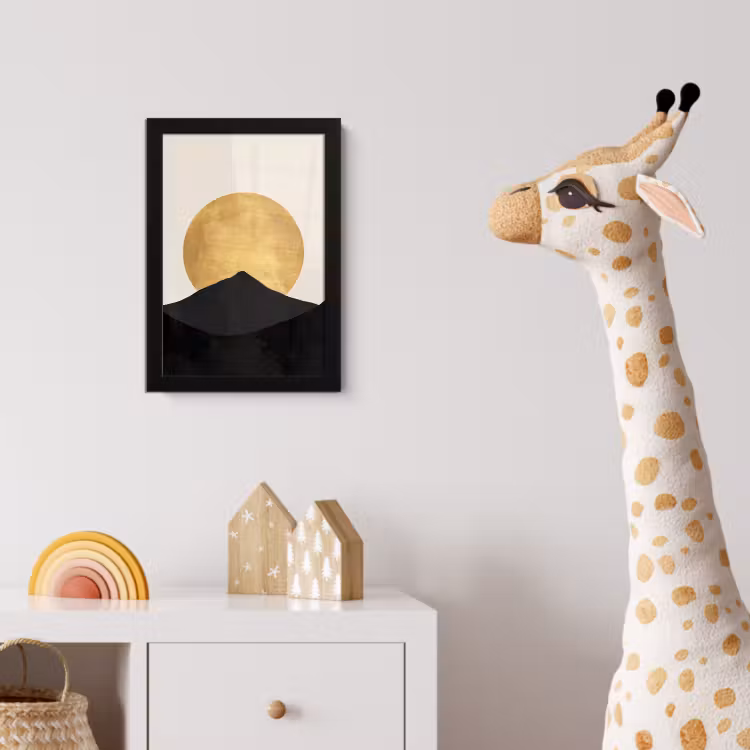 Bergsilhouetten - Gouden cirkel - Beige fotolijst zwart zonder passe partout klein -usfeer4_kinderkamer