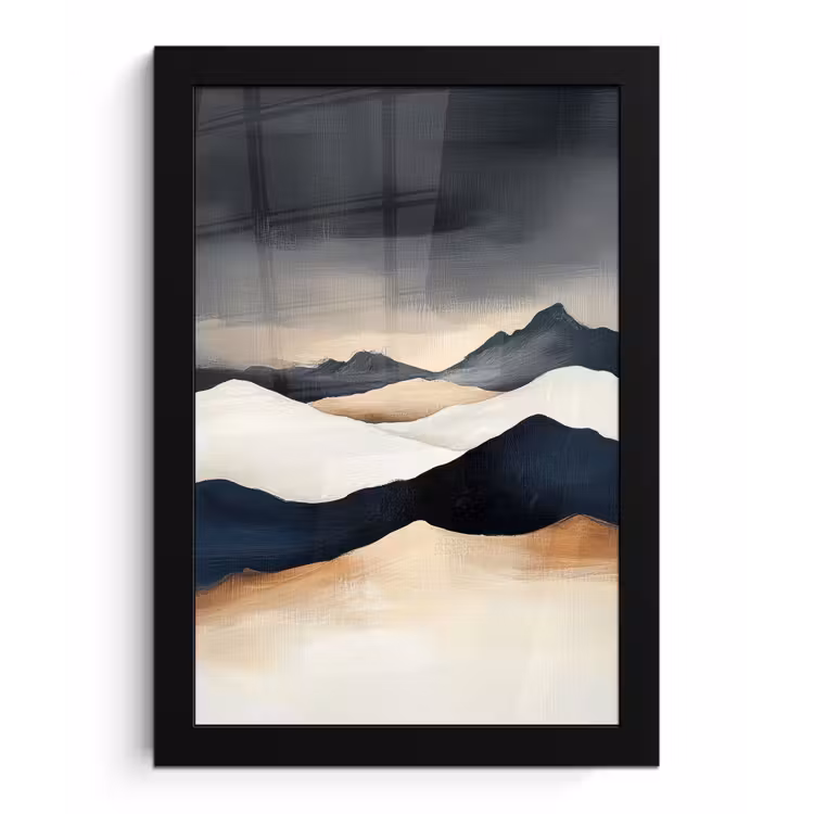 Bergen - Donkerblauw - Landschap fotolijst zwart zonder passe partout klein -3d