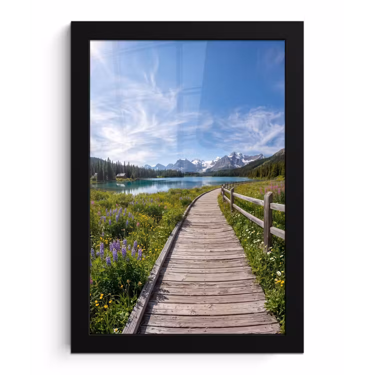 Bergen - Meer - Landschap - Blauw fotolijst zwart zonder passe partout klein -3d
