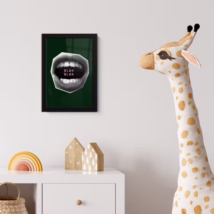 Mond - Groen - Illustratie - BLAH BLAH fotolijst zwart zonder passe partout klein -usfeer4_kinderkamer