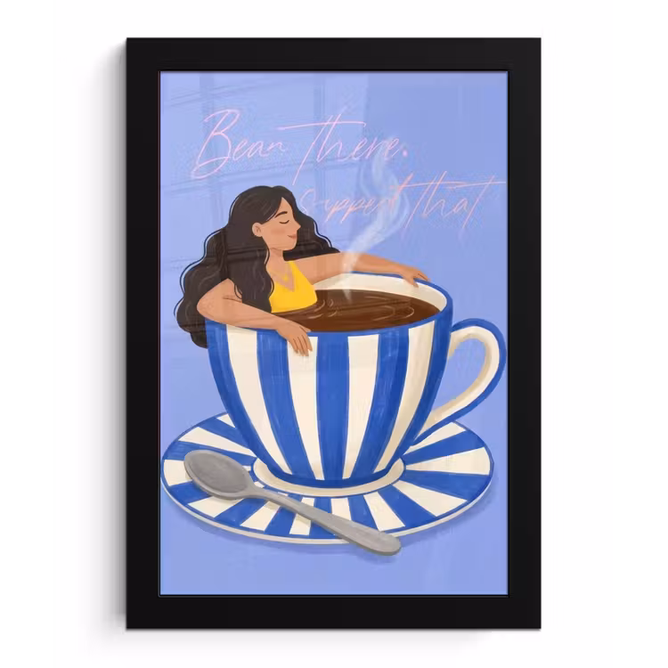 Mok - Koffie - Vrouw - Paars fotolijst zwart zonder passe partout klein -3d