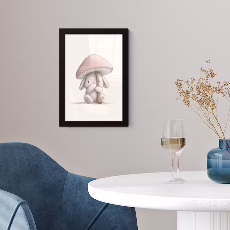 Paddenstoel - Konijn - Roze fotolijst zwart zonder passe partout klein -sfeer4