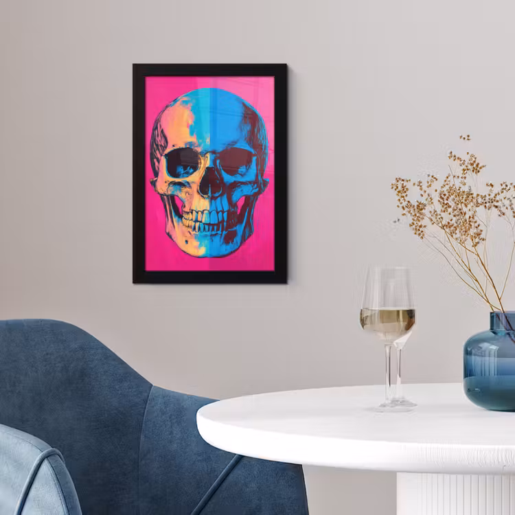 Neon - Blauw - Pop-art - Schedel fotolijst zwart zonder passe partout klein -sfeer4