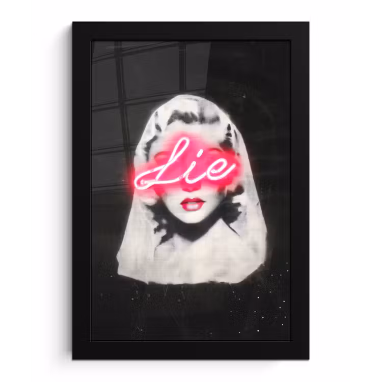 Neon - Letters - Vintage - Vrouw fotolijst zwart zonder passe partout klein -3d