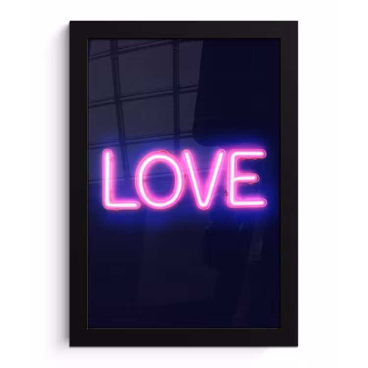 Neon - Love - Valentijn fotolijst zwart zonder passe partout klein -3d