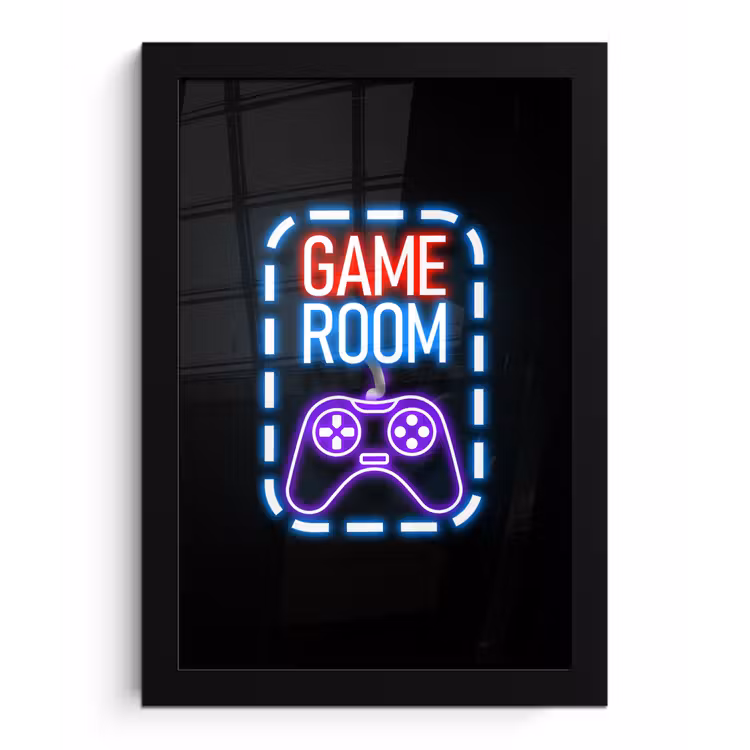 Neon - Quotes - Game room - Controller - Zwart fotolijst zwart zonder passe partout klein -3d