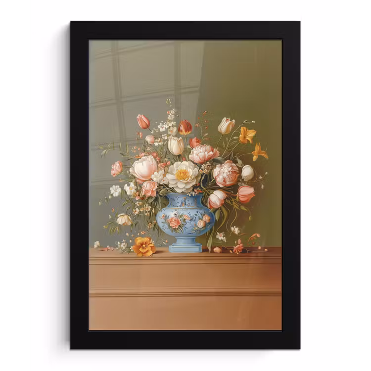 Neutral - Bloemen - Boeket - Vaas fotolijst zwart zonder passe partout klein -3d
