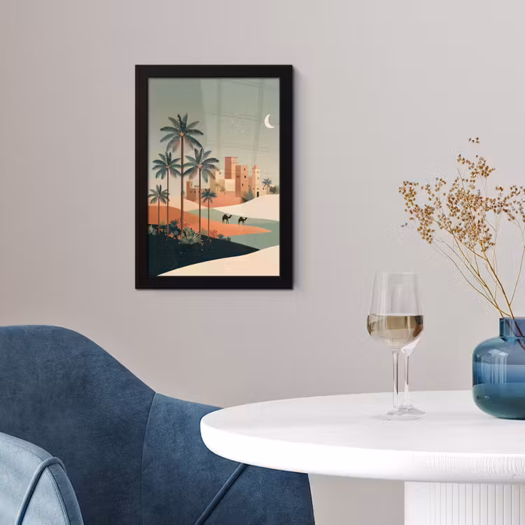 Nachtlandschap - Kamelen - Sterren - zandduinden fotolijst zwart zonder passe partout klein -sfeer4